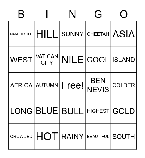 Student's Book Unit 5 Bingo Card