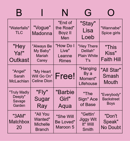 MOPS Musical Bingo Card