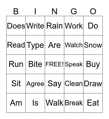 Past tense Bingo Card