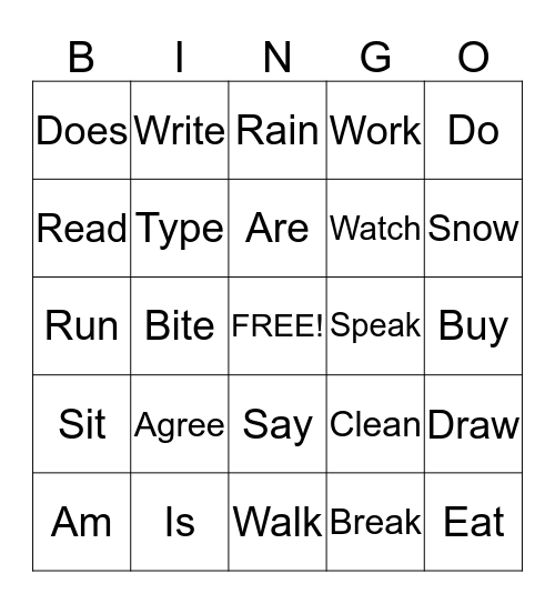 Past tense Bingo Card