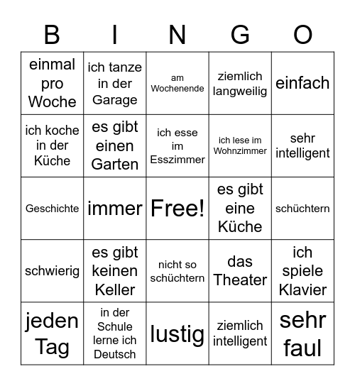 S1 German Revision Bingo Card