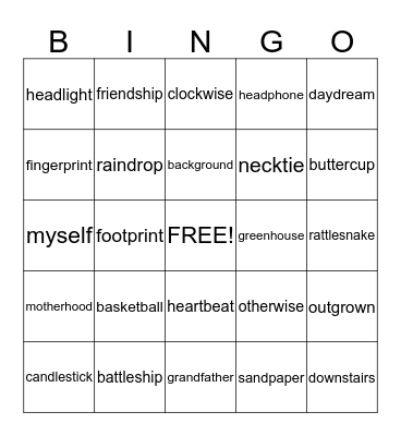 Compound Word Bingo 5 Bingo Card