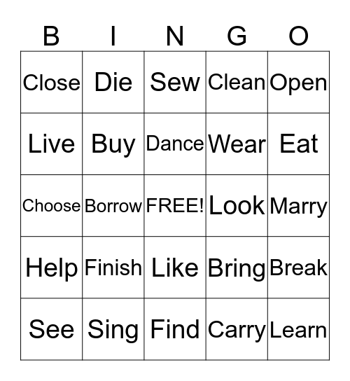 Past tense Bingo Card