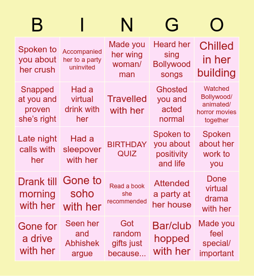 SHIVANGI’S BIRTHDAY Bingo Card