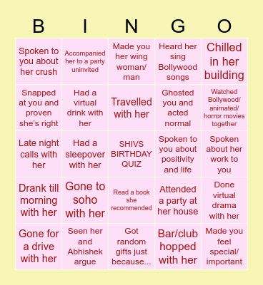 SHIVANGI’S BIRTHDAY Bingo Card
