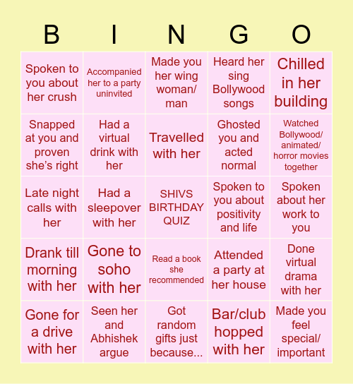 SHIVANGI’S BIRTHDAY Bingo Card