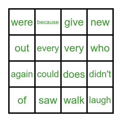 Sight Words Bingo Card