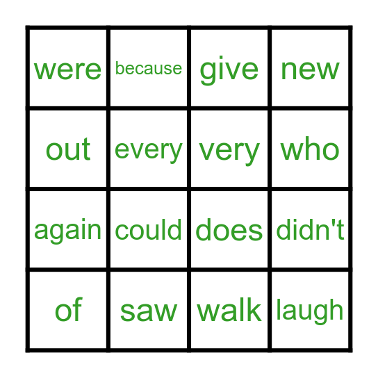 Sight Words Bingo Card