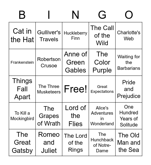 Famous Book Bingo Card