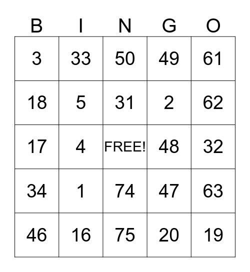 Untitled Bingo Card