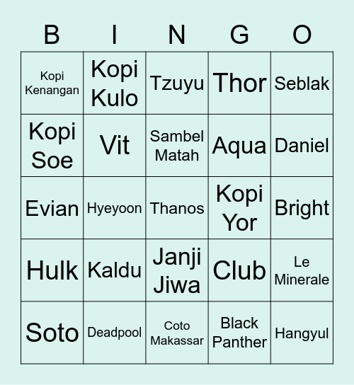 Punya Hangyul Bingo Card
