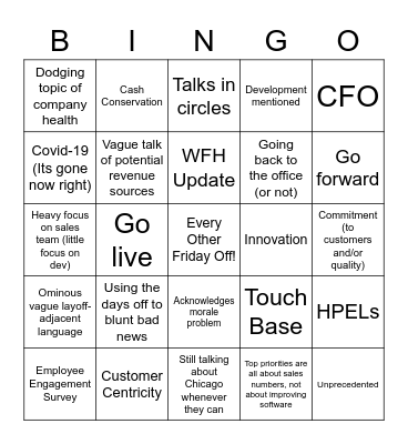At least we're getting free days off Bingo Card
