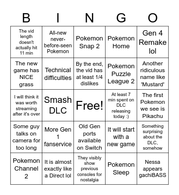 Pokemon Presents (meme bingo) Bingo Card