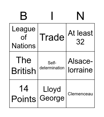 Big Three Bingo Card