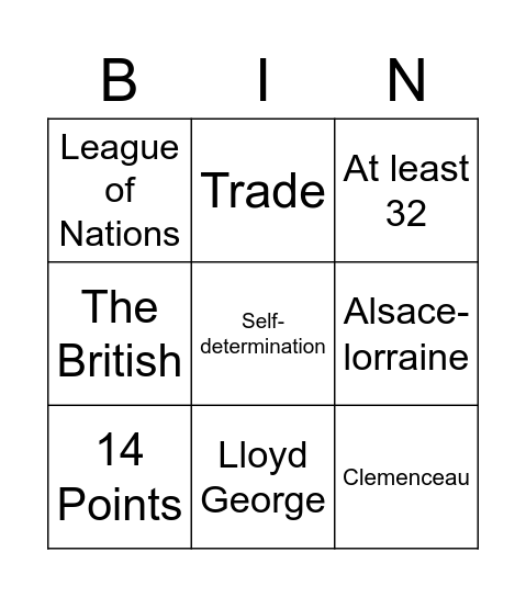 Big Three Bingo Card
