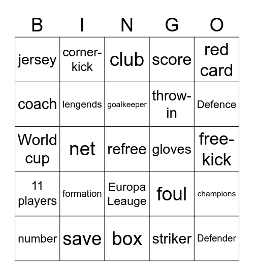 soccer Bingo Card