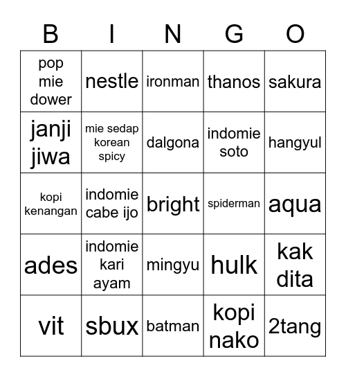 olalica Bingo Card