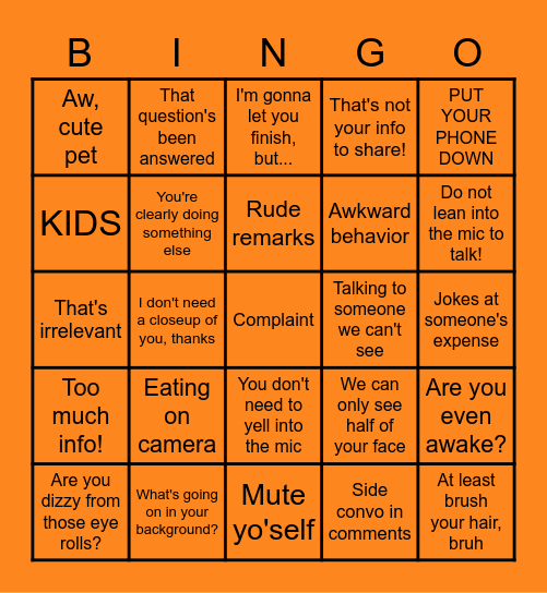 Faculty Meeting Bingo Card