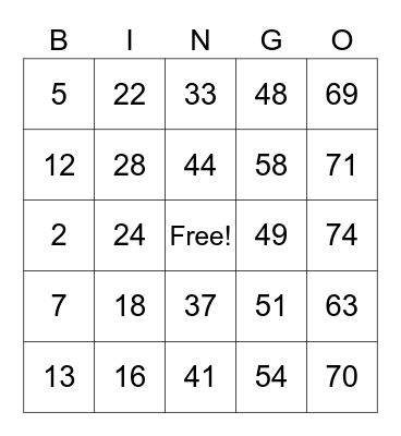 Bingo Fun Bingo Card