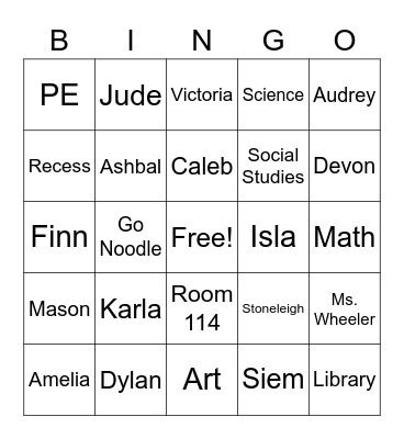 Second Grade Bingo Card