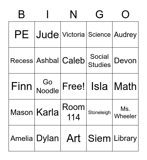 Second Grade Bingo Card