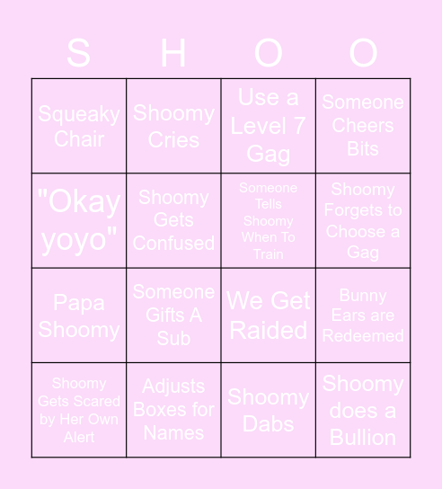 ShoomyShamy Bingo Card