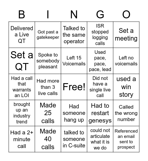 Call Blitz 6/17 Bingo Card