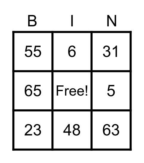 Number Bingo 1-50 Bingo Card