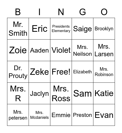 Petersen Bingo Card