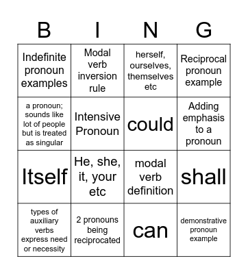 Grammar Bingo Card