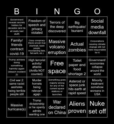 Apocalypse Bingo 2020 Bingo Card