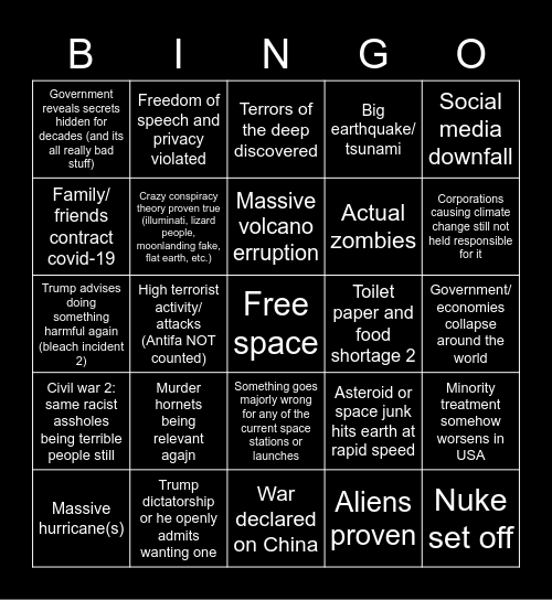 Apocalypse Bingo 2020 Bingo Card