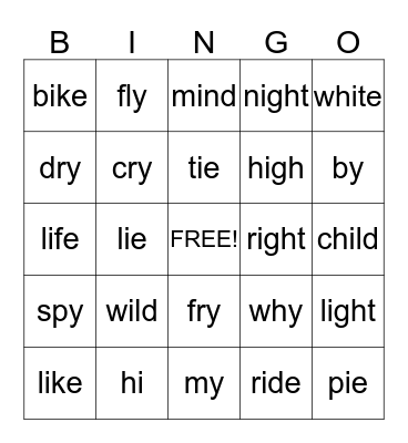 Long i Bingo Card