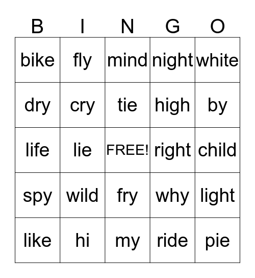Long i Bingo Card