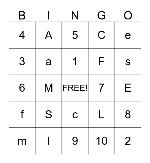 Number/ Letter Bingo Card