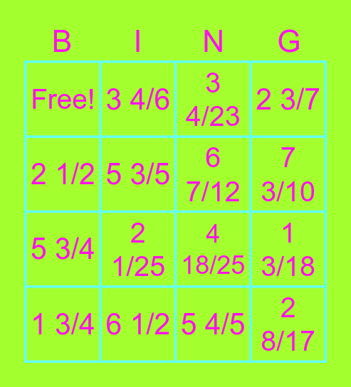 Multiplying mixed numbers Bingo Card