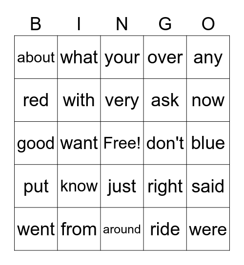 Ava's Sight Words Bingo Card
