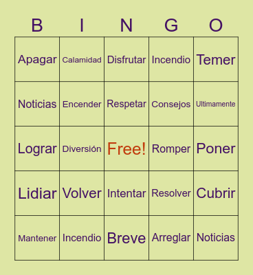 Spanish Bingo Card