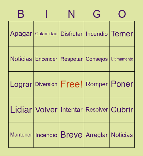 Spanish Bingo Card
