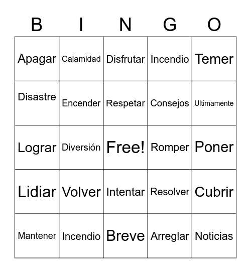 Spanish Bingo Card