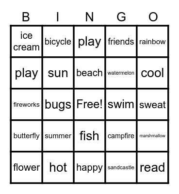 Summer Fun Bingo Card