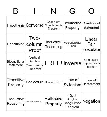 Geometry - Chapter 2 Bingo Card