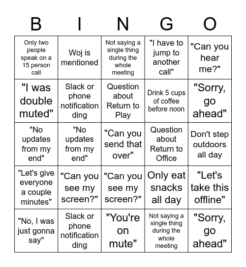 WFH Bingo Card