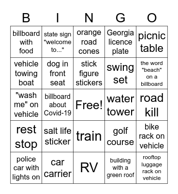 ROAD TRIP BINGO! Bingo Card