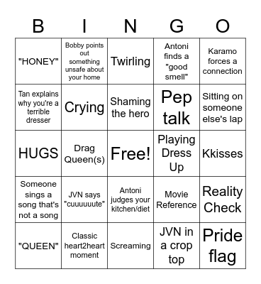 Queer Eye Bingo!  YAAASSSSSS! Bingo Card