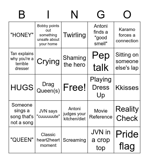 Queer Eye Bingo!  YAAASSSSSS! Bingo Card