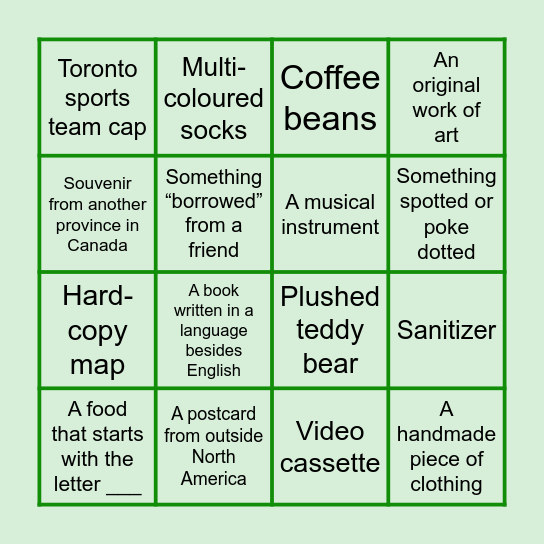 Scavenger Hunt Bingo Card