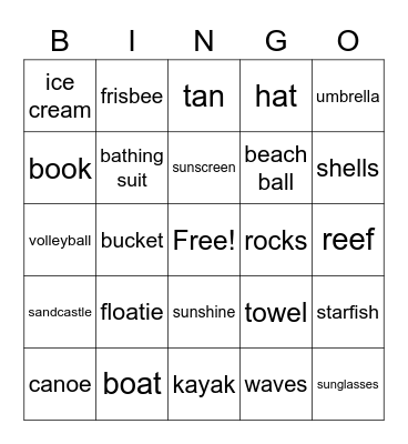 Beach Bingo Card