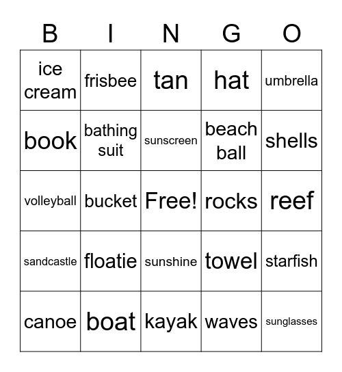 Beach Bingo Card