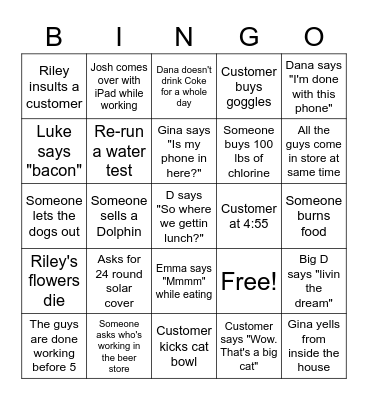 Goodlin Pools Bingo Card